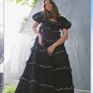 NWT Innika Choo Puff Sleeve Frill Tiered Maxi Dress